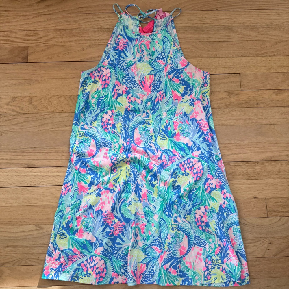 Lilly Pulitzer Small Margot High Neck Pima Cotton Dress in Mermaid Cove Print
